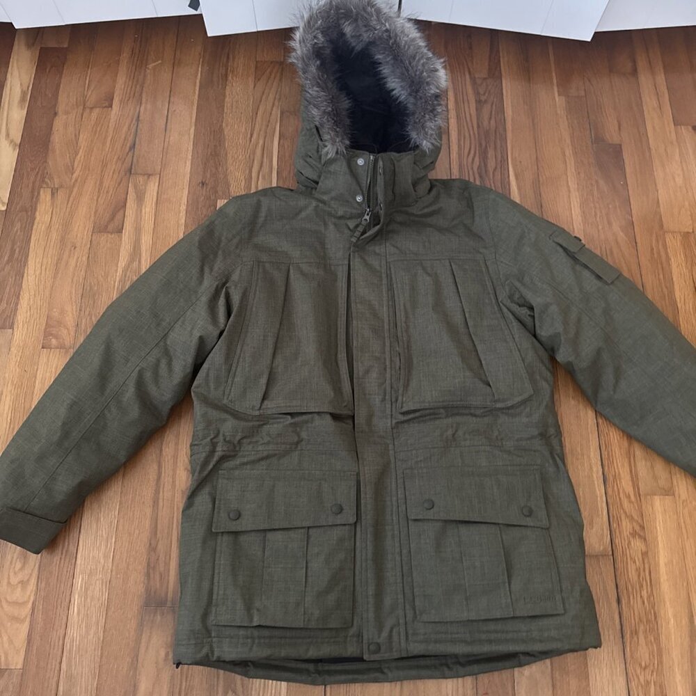 LL Bean Men's Baxter State Jacket Parka Hood Faux Fur Down Insulated Size L Reg - Picture 3 of 12